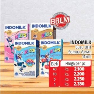 Promo Harga INDOMILK Susu UHT Kids Cokelat, Full Cream, Vanila, Stroberi 115 ml - Lotte Grosir