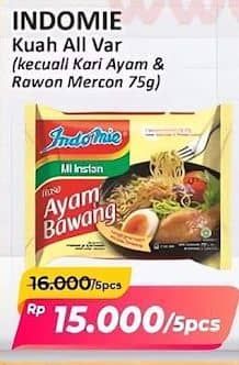 Promo Harga Indomie Mi Kuah Kecuali Kari Ayam, Kecuali Rawon Pedas Mercon 72 gr - Alfamart