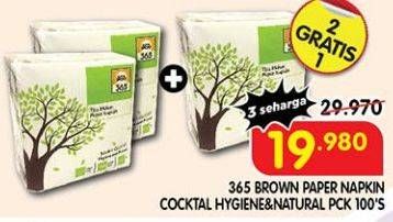 Promo Harga 365 Brown Paper Napkin Cocktail Hygiene & Natural 100 sheet - Superindo
