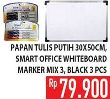 Promo Harga Papan Tulis Putih 30x50cm, Smart Office Whiteboard Marker Mix 3 Black 3 pcs  - Hypermart