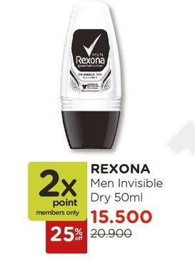 Promo Harga REXONA Men Deo Roll On Invisible Dry 50 ml - Watsons