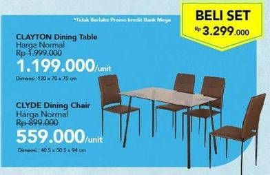 Promo Harga CLAYTON Dining Table + CLYDE Chair Set  - Carrefour
