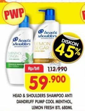 Promo Harga Head & Shoulders Shampoo Cool Menthol, Lemon Fresh 680 ml - Superindo