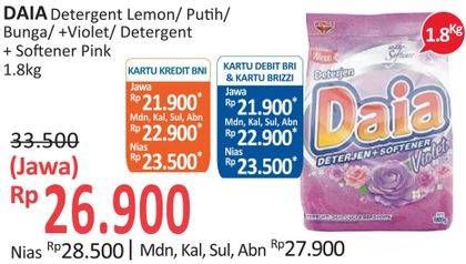 Promo Harga DAIA Deterjen Bubuk Ekstrak Lemon, Putih, + Softener Pink, + Softener Violet 1800 gr - Alfamidi