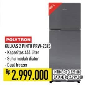 Promo Harga Polytron Kulkas 2 Pintu Belleza Jumbo 220 Liter PRW 23ZS  - Hypermart