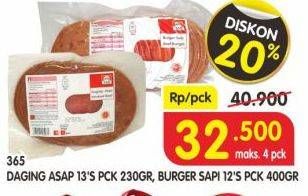 Promo Harga 365 Daging Asap 13's 230 g, Burger Sapi 12's 400 g  - Superindo