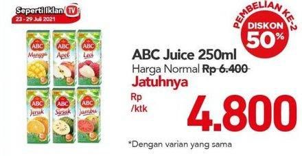 Promo Harga ABC Juice Sirsak, Guava, Mango, Orange, Apple, Lychee 250 ml - Carrefour