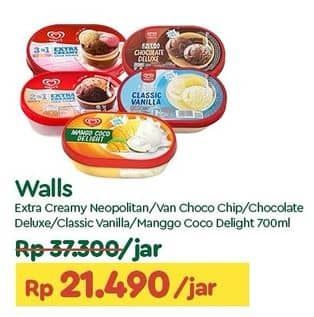 Promo Harga Walls Ice Cream Neopolitana, Chocolate Vanilla With Chocolate Chip, Chocolate Deluxe, Classic Vanilla, Mango Coco Delight 700 ml - TIP TOP