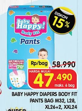 Promo Harga Baby Happy Body Fit Pants XL26+2, XXL24, M32, L28 24 pcs - Superindo