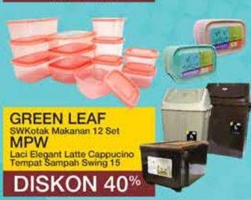 Promo Harga Green Leaf SW Kotak Makanan 12 set, MPW Laci Elegant Latte Cappucino, Tempat Sampah Swing 15  - Yogya