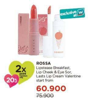 Promo Harga Rossa Liptease Breakfast, Lip Cheek & Eye Sorbet, Lasts Lip Cream  - Watsons