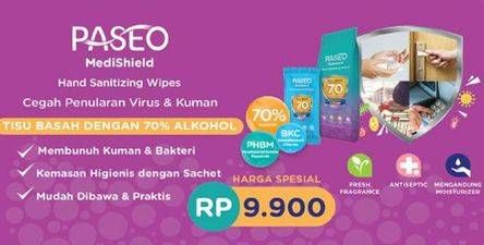 Promo Harga PASEO MediShield Hand Sanitizing Wipes 10 pcs - Indomaret