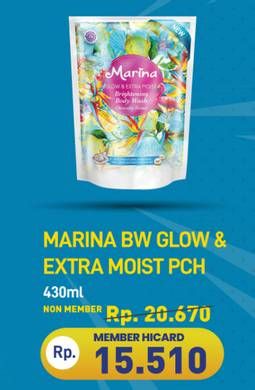 Promo Harga Marina Brightening Body Wash Glow Extra Moist 430 ml - Hypermart