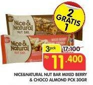 Promo Harga NICE & NATURAL Nut Bar Mixed Berry, Choco Almond per 3 pcs 30 gr - Superindo