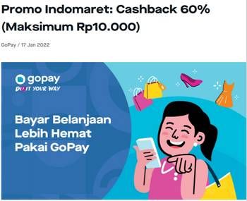 Promo Harga Cashback 60% dengan GOPAY (Maksimum Rp10.000)  - Indomaret