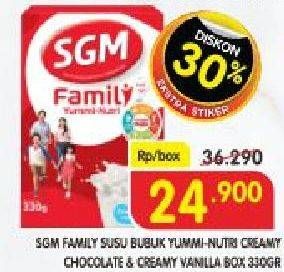 Promo Harga SGM Family Yummi Nutri Creamy Vanilla, Chocolate 330 gr - Superindo