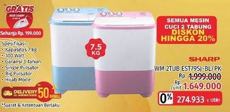 Promo Harga SHARP Mesin Cuci 2 Tabung ES-179SJ  - LotteMart