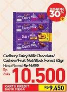 Promo Harga CADBURY Dairy Milk Original, Cashew Nut, Black Forest, Fruit Nut 65 gr - Carrefour