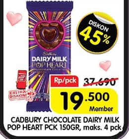 Promo Harga Cadbury Dairy Milk Pop Heart 150 gr - Superindo