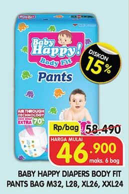 Promo Harga Baby Happy Body Fit Pants M32, L28, XL26, XXL24 24 pcs - Superindo