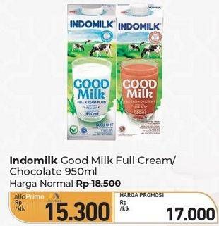 Promo Harga Indomilk Susu UHT Full Cream Plain, Cokelat 950 ml - Carrefour