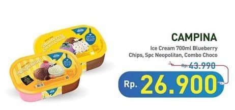 Promo Harga Campina Ice Cream Blueberry Choco Chunk, Neapolitan, Chocolate 700 ml - Hypermart