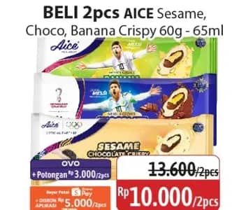 Promo Harga Aice Ice Cream Sesame Chocolate Crispy, Banana Crispy 65 gr - Alfamidi