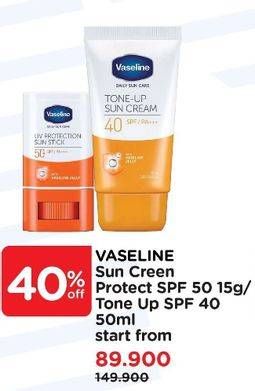 Promo Harga Vaseline Sun Screen Protect SPF 50 15gr/ Tone Up SPF 40 50ml  - Watsons