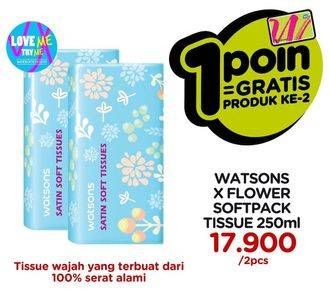 Promo Harga WATSONS X Flower Soft Pack Tissue per 2 bungkus 250 pcs - Watsons