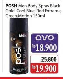 Promo Harga Posh Men Perfumed Body Spray Black Gold, Cool Blue, Red Extreme, Green Motion 150 ml - Alfamidi