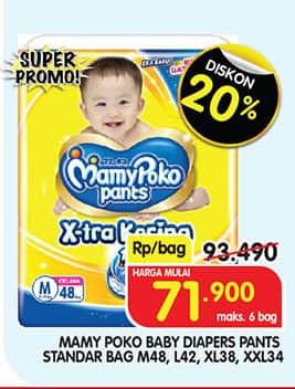 Promo Harga Mamy Poko Pants Xtra Kering M48, L42, XL38, XXL34 34 pcs - Superindo