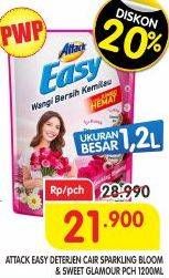 Promo Harga ATTACK Easy Detergent Liquid Sparkling Blooming, Sweet Glamour 1200 ml - Superindo