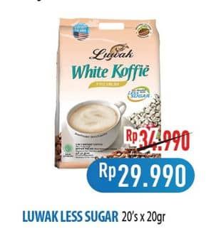 Promo Harga Luwak White Koffie Less Sugar per 20 sachet 20 gr - Hypermart