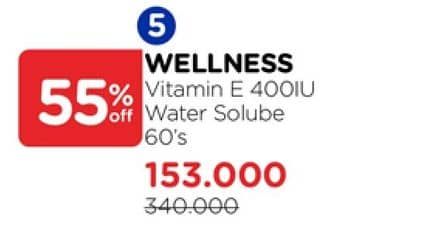 Promo Harga Wellness Vitamin E Natural 400IU 60 pcs - Watsons