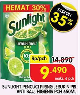 Promo Harga Sunlight Pencuci Piring Jeruk Nipis 100, Anti Bau With Daun Mint, Higienis Plus With Habbatussauda 650 ml - Superindo