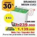 Promo Harga BRANDED Mesin Cuci 2 Tabung  - Giant