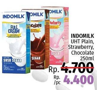 Promo Harga INDOMILK Susu UHT Full Cream Plain, Cokelat, Stroberi 250 ml - LotteMart