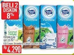 Promo Harga FRISIAN FLAG Susu UHT Purefarm Full Cream, Strawberry, Cokelat, Coconut Delight 225 ml - Hypermart