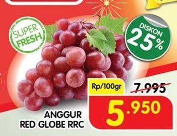 Promo Harga Anggur Red Globe RRC per 100 gr - Superindo