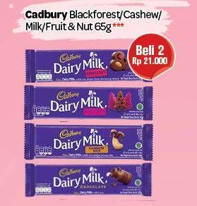 Promo Harga CADBURY Dairy Milk Black Forest, Cashew Nut, Fruit Nut, Milk per 2 pcs 65 gr - Carrefour