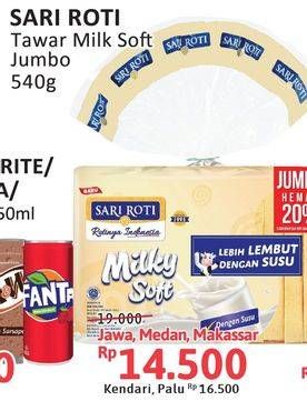 Promo Harga Sari Roti Roti Tawar Milky Soft 540 gr - Alfamidi