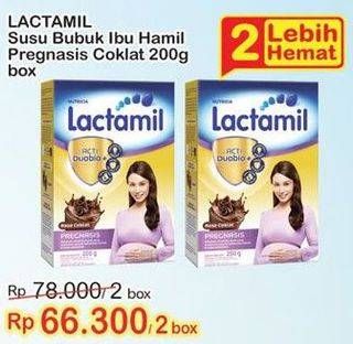 Promo Harga LACTAMIL Pregnasis Susu Bubuk Ibu Hamil Cokelat per 2 box 200 gr - Indomaret