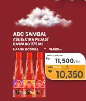 Promo Harga ABC Sambal Asli, Extra Pedas, Bawang Pedas 275 ml - Carrefour