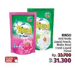 Promo Harga Rinso Liquid Detergent + Molto Pink Rose Fresh, Classic Fresh 750 ml - LotteMart