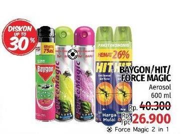 Promo Harga BAYGON / HIT / FORCE MAGIC Aerosol 600ml  - LotteMart