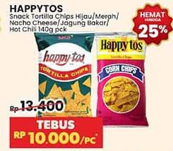 Promo Harga Happy Tos Tortilla Chips Hijau, Merah, Nacho Cheese, Jagung Bakar/Roasted Corn, Hot Chili 140 gr - Indomaret