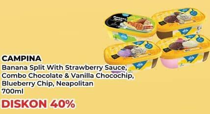 Promo Harga Campina Ice Cream Banana Split, Chocolate Vanilla Choco Chunk, Blueberry Choco Chunk, Neapolitan 700 ml - Yogya