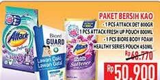 ATTACK Detergent Powder 800gr + ATTACK Fresh Up Softener 800ml + BIORE Guard Body Foam 450ml