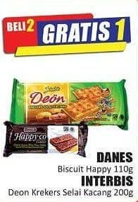 Promo Harga DANES Biscuit Happy 110 g/INTERBIS Deon Krekers Selai Kacang 200 g  - Hari Hari
