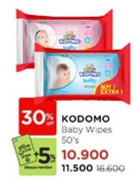 Kodomo Baby Wipes 50 pcs Diskon 34%, Harga Promo Rp10.900, Harga Normal Rp16.600, Promo reguler Rp 11.500. Khusus member +5% diskon